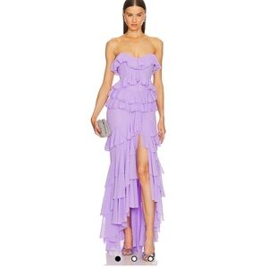 Michael Costello Lavender Strapless Dress tiered maxi prom dress